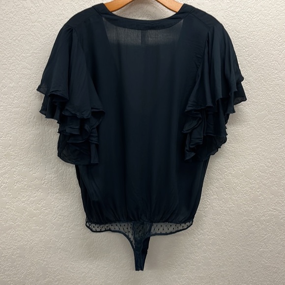 Free People Call Me Later Ruffles Tie Front Bodysuit L Blouse - Picture 7 of 7
